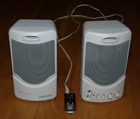 The old speaker and USB sound card.